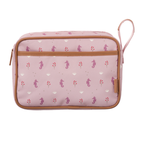 Fresk Wash Bag Seahorse, roze toilettas met zeepaardjes