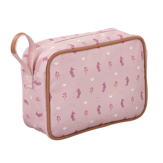 Fresk Wash Bag Seahorse, roze toilettas met zeepaardjes