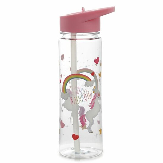 Roze eenhoorn drinkfles van Puckator, Enchanted Unicorns Rainbow