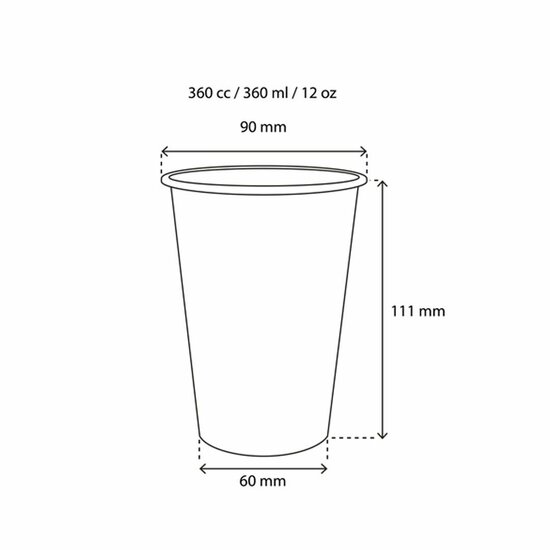 Afmetingen 360ml kraft koffiebeker Greenpicnic