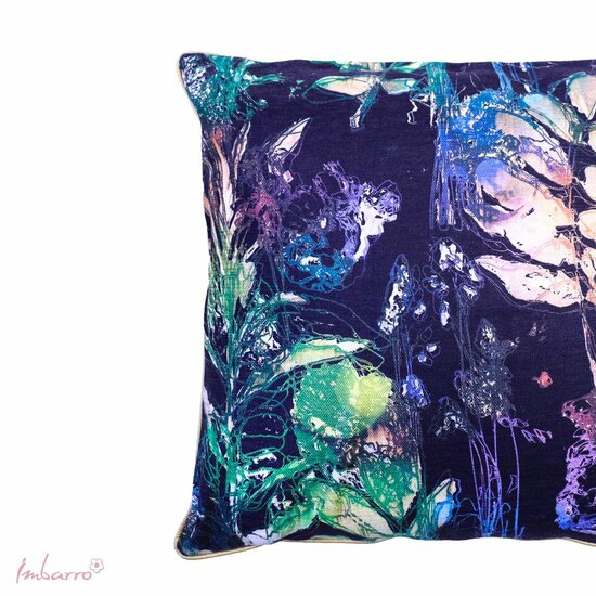 Imbarro Ivy Cushion, paars kussen met bladeren print Greenpicnic
