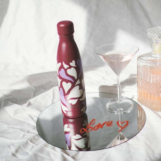 Qwetch RVS dubbelwandige drinkfles Bliss Love met harten - Greenpicnic