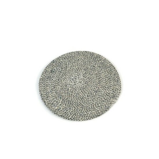 Ronde fairtrade onderzetter van jute met blauw-wit zigzag patroon