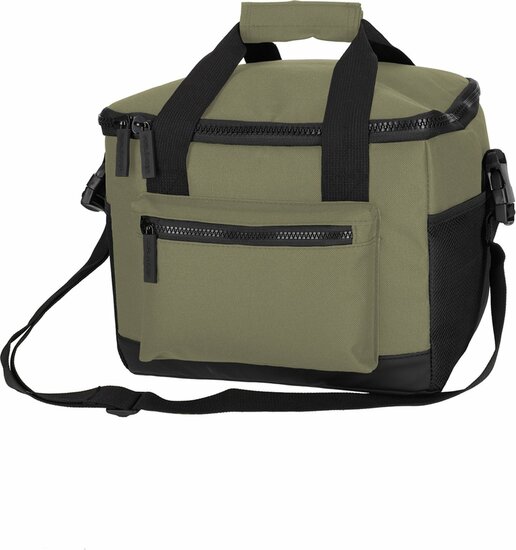 Olijfgroene r-PET koeltas met draagriem