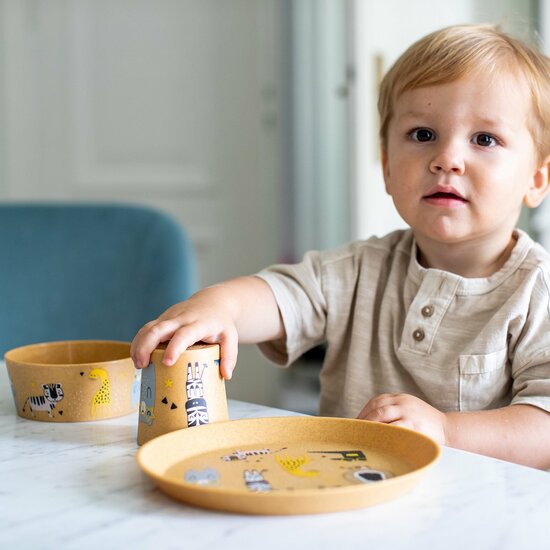 Bioplastic kinderservies met dierentuin print
