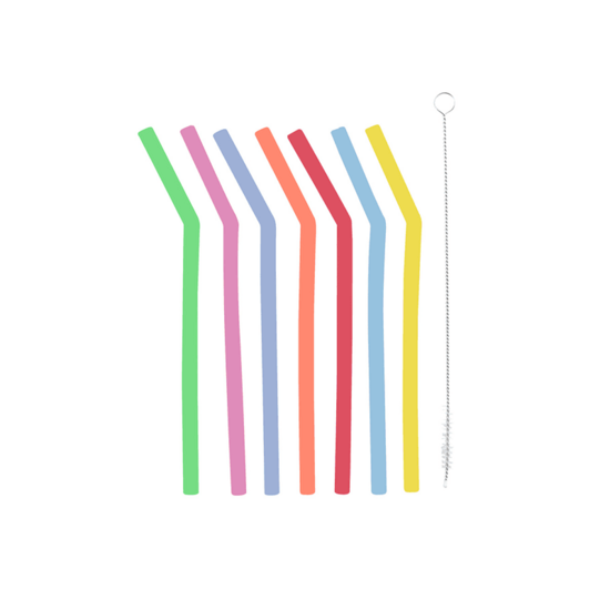 Dotz kleurrijke silicone rietjes gebogen inclusief borsteltje - GreenPicnic