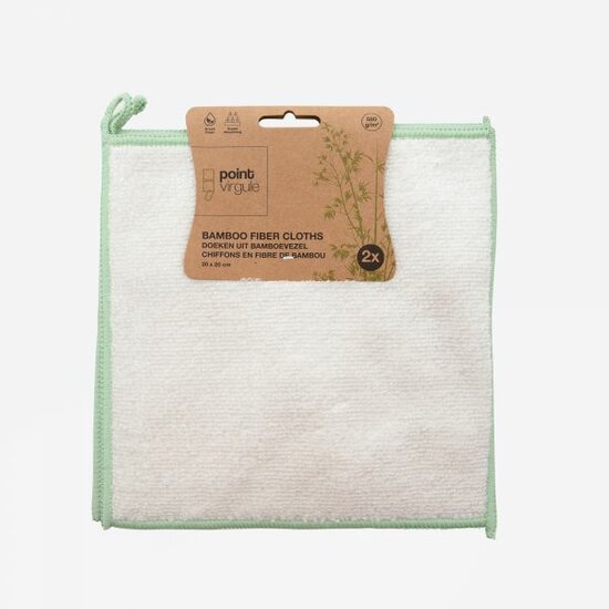 Point Virgule set van 2 doeken uit bamboevezel groen en wit