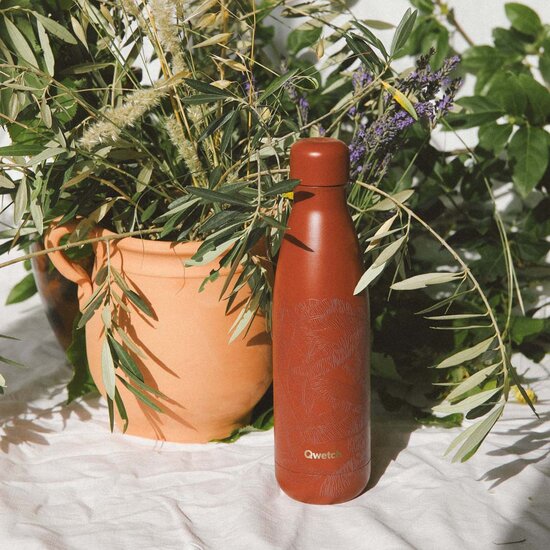 Qwetch Leaves dubbelwandige RVS fles Greenpicnic