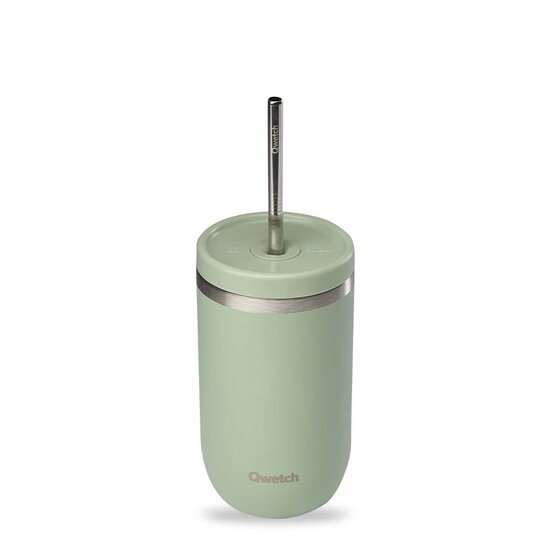 Groene RVS Cool Cup beker met rvs rietje