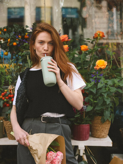 Qwetch geisoleerde beker met rvs rietje