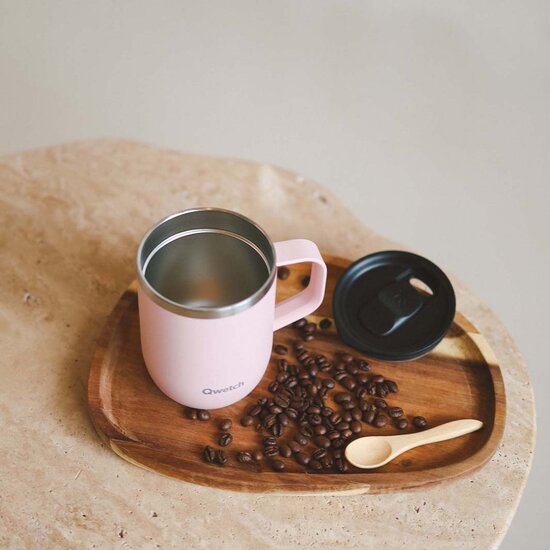 Zachtroze rvs beker met handvat van Qwetch