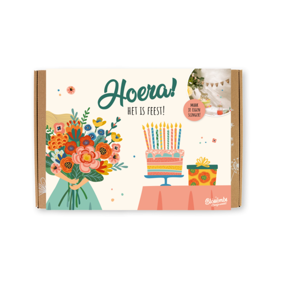 Blossombs Giftbox Hoera het is feest DIY slinger, bloemzaad bommetjes