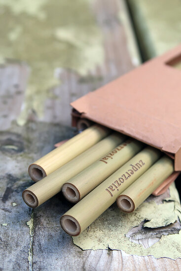 Zuperzozial Bamboo Straws, 6 Bamboe rietjes &amp; 1 borstel