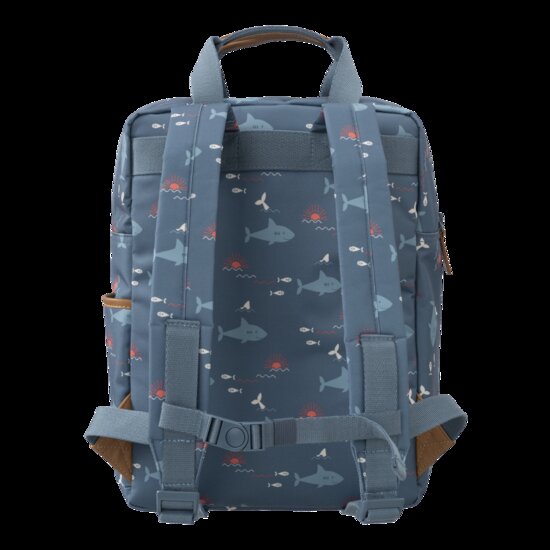 Achterkant Fresk rugtas groot met haaien print