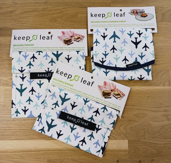 Duurzaam herbruikbare lunchzakjes en lunchwrap met Planes print