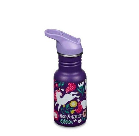 Paarse Leaping Unicorns Kid Kanteen Classic, enkelwandige RVS waterfles smal design - Eco Webshop GreenPicnic