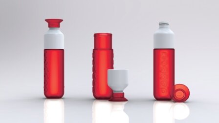 Rode Dopper fles met drinkbeker bij Greenpicnic