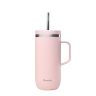 Qwetch dubbelwandige roze drinkbeker met rietje en handgreep
