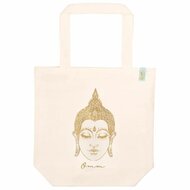 Moses shopper boodschappentas van bio katoen met gouden Buddha bij GreenPicnic