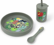 Siliconen kinderservies met Jungle print, bord-beker-lepel