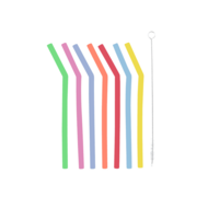 Dotz kleurrijke silicone rietjes gebogen inclusief borsteltje - GreenPicnic