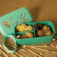 Mintgroene snackbox met 3 vakken en animal music print