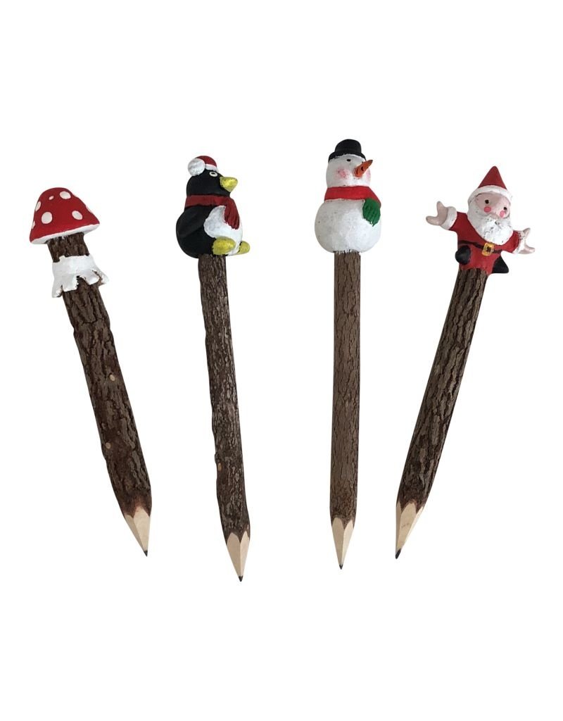 GreenPicnic - Lange houten potloden met boomschors en kerstfiguur, Fairtrade