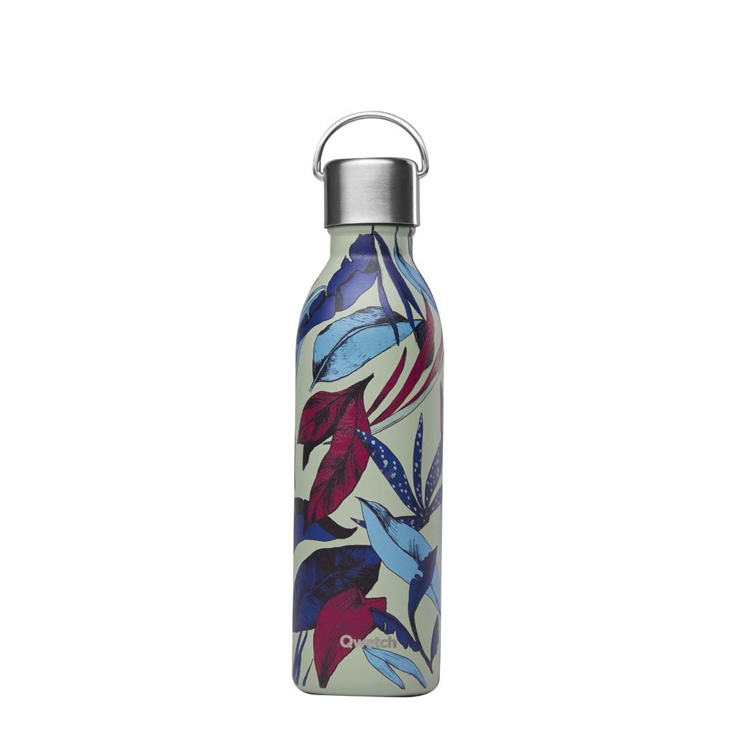 Qwetch Active thermosfles Bahia met blauwe en roze bladeren