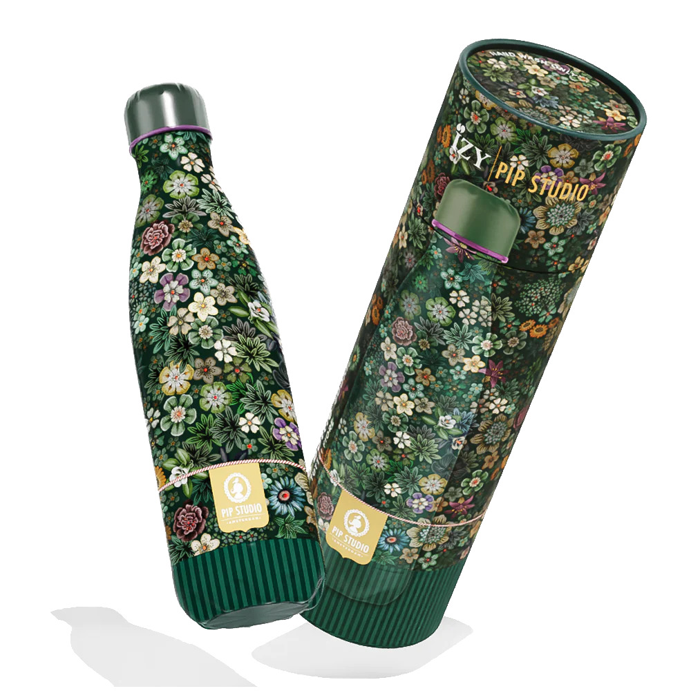 Izy Bottles RVS thermosfles met PIP Studio print Donkergroen