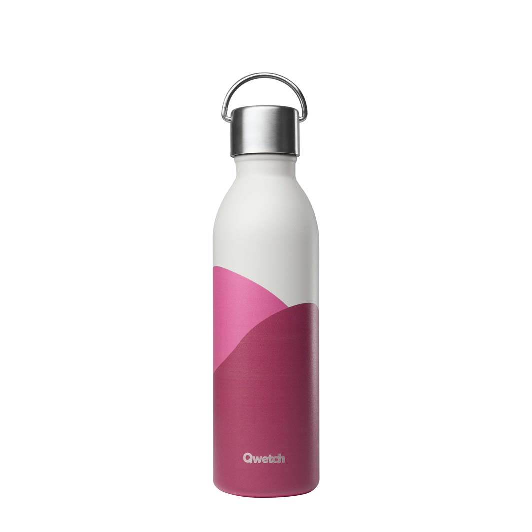 Qwetch Active thermosfles met roze en grijze vlakken