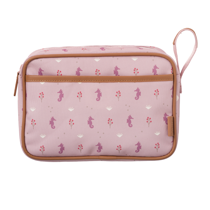 Fresk Wash Bag Seahorse, roze toilettas met zeepaardjes