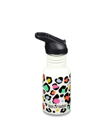 Kid Kanteen Classic Narrow Leopard enkelwandige RVS drinkfles met panter print