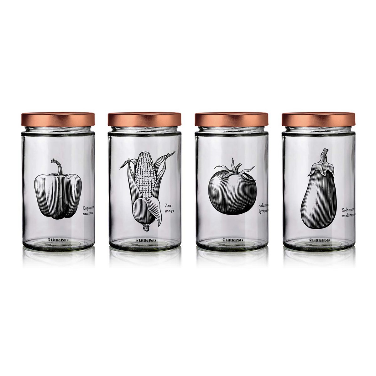 Little Pots voorraadpotten van gerecycled glas met koperkleurig deksel French Art de Vivre