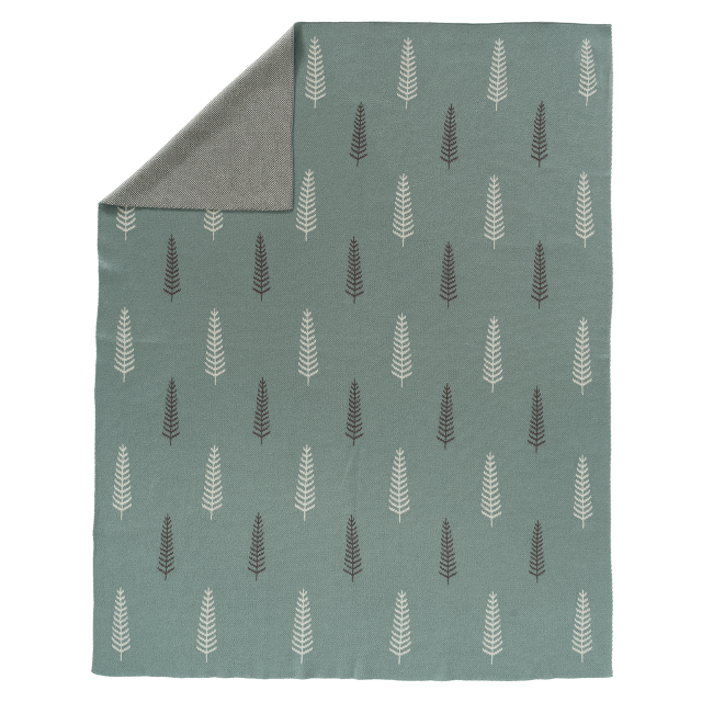 GreenPicnic - Fijn gebreide wiegdeken met Scandinavische Forest print van Fresk
