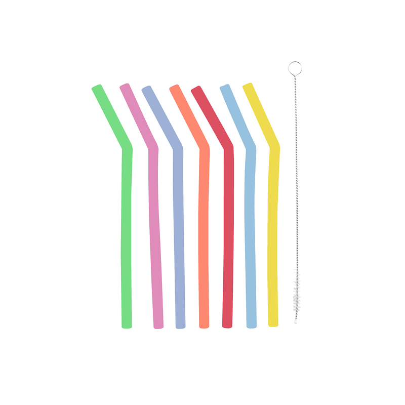 Dotz kleurrijke silicone rietjes gebogen inclusief borsteltje - GreenPicnic