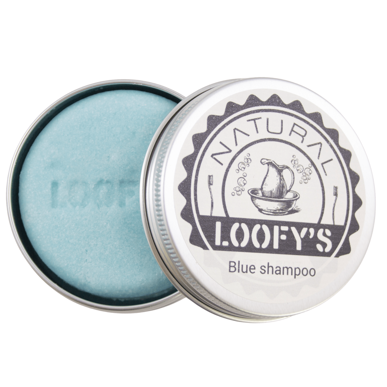 GreenPicnic verkoopt plastic vrije Blue Sort Cotton shampoo in blikje van Loofy's