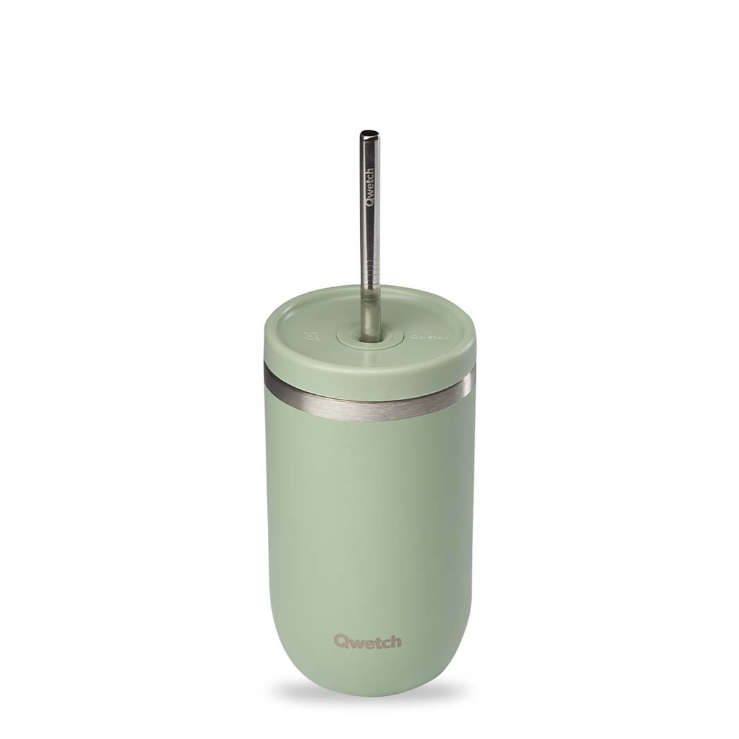 Groene RVS Cool Cup beker met rvs rietje