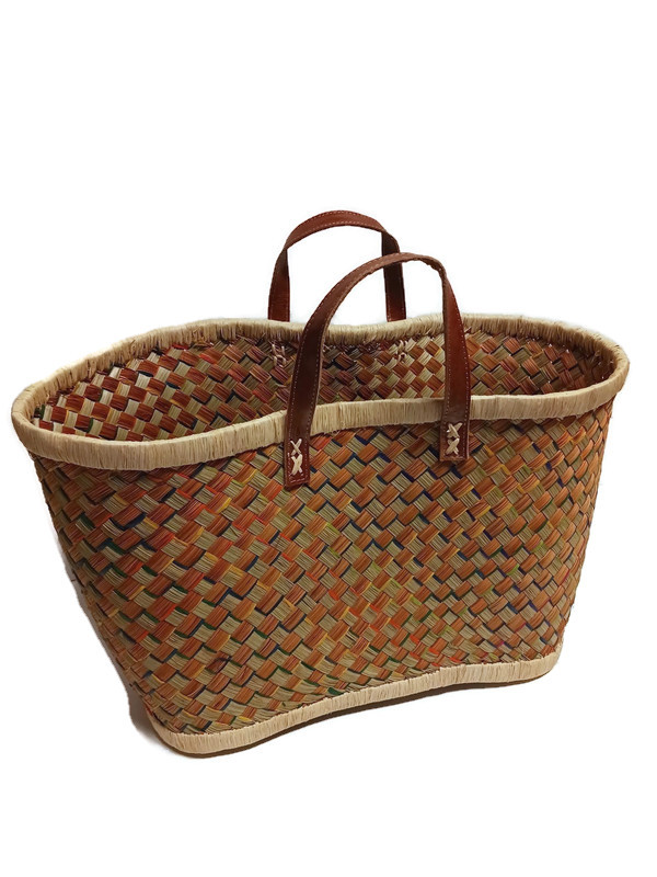 Fairtrade rainbow mandtas van riet Greenpicnic