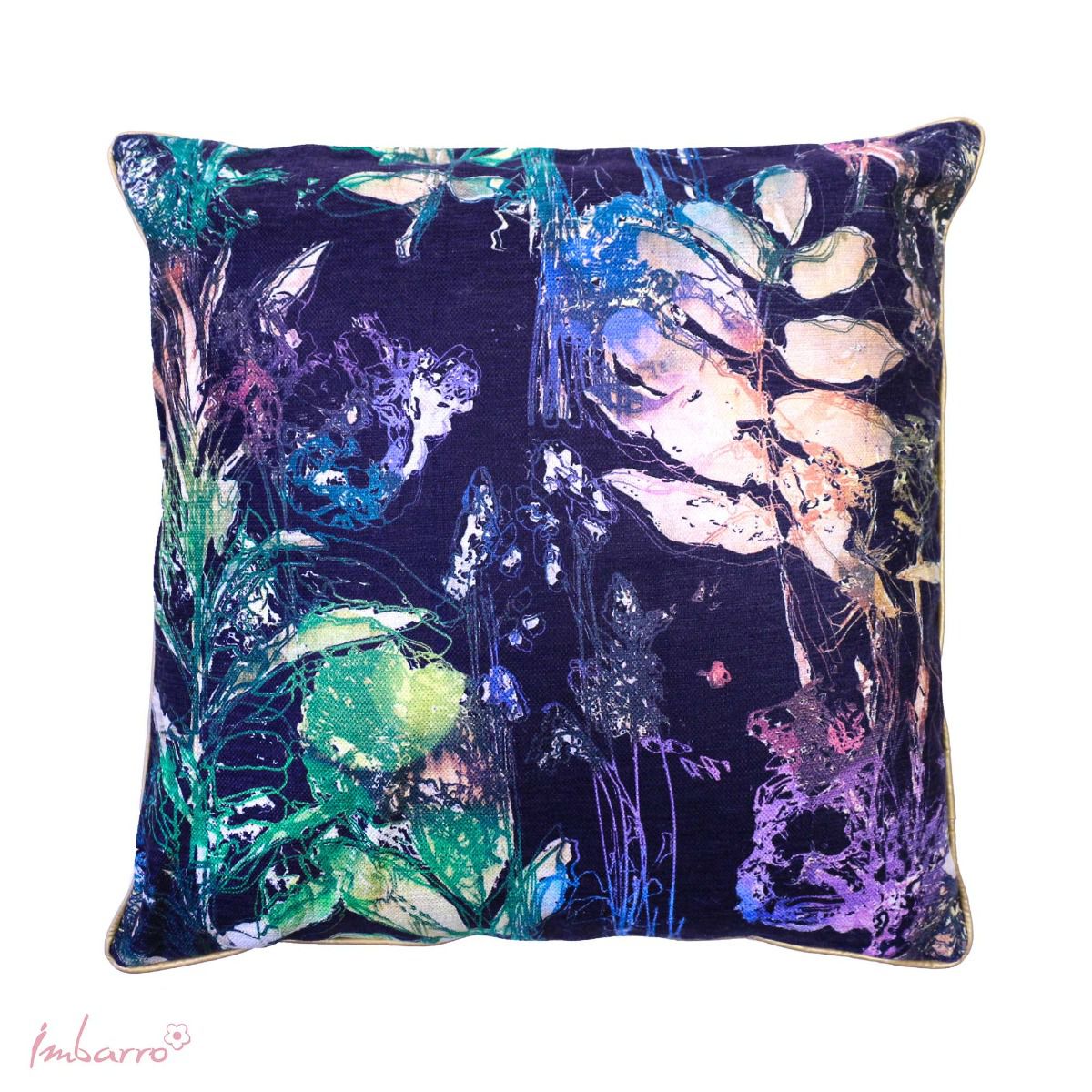 Imbarro Ivy Cushion, paars kussen met bladeren print Greenpicnic