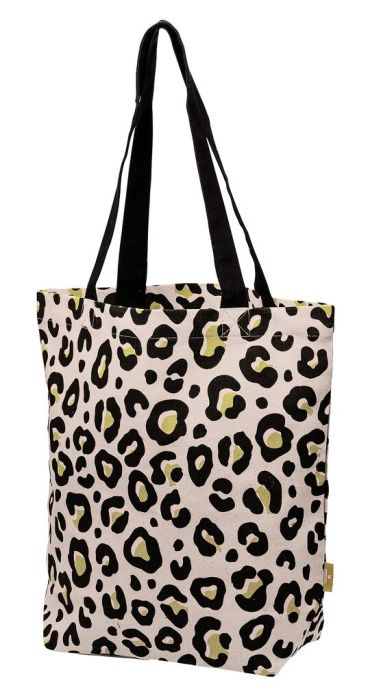 Moses Shopper Leo, schoudertas van biologisch katoen met panter print