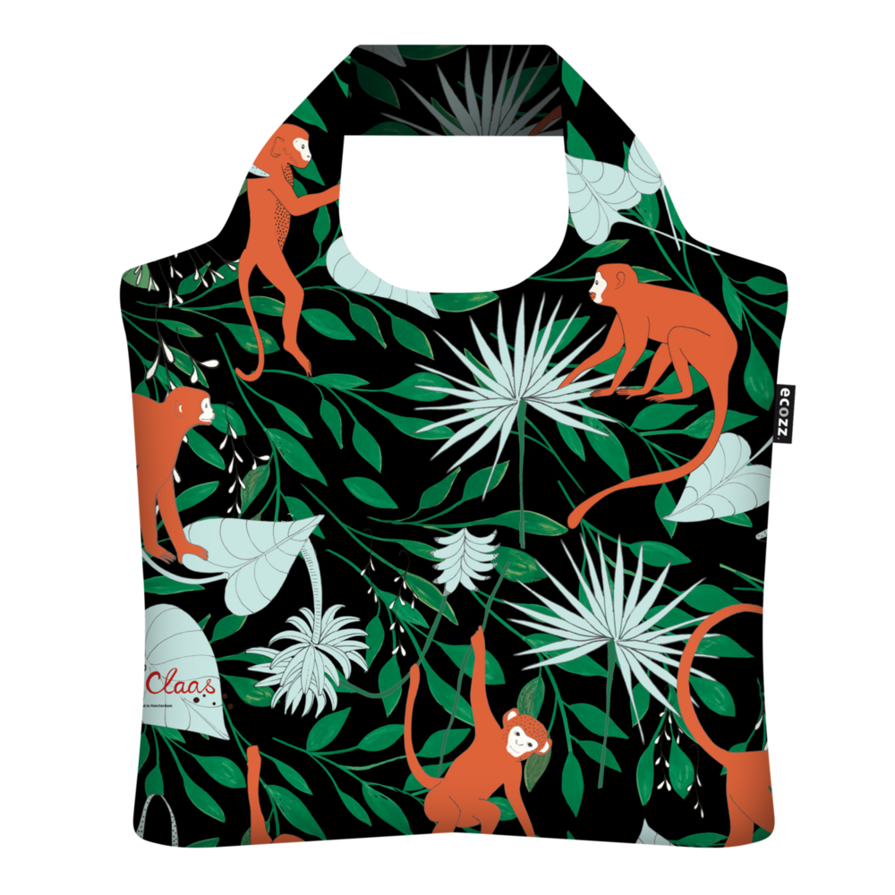 Ecozz opvouwbare tas van gerecycled plastic, Monkey Town van Studio Claas Ecozz opvouwbare tas van gerecycled plastic, Monkey Town van Studio Claas
