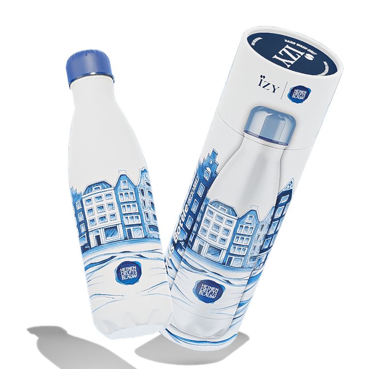 IZY Bottles RVS dubbelwandige drinkfles 500ml - Delfts Blauw Canal Houses IZY Bottles RVS dubbelwandige drinkfles 500ml - Delfts Blauw Canal Houses