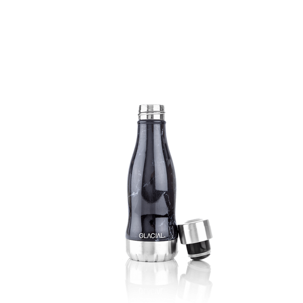 Glacial Insulated Stainless steel Bottle 280ml Black Marble, klein dubbelwandig drinkflesje Glacial Insulated Stainless steel Bottle 280ml Black Marble, klein dubbelwandig drinkflesje