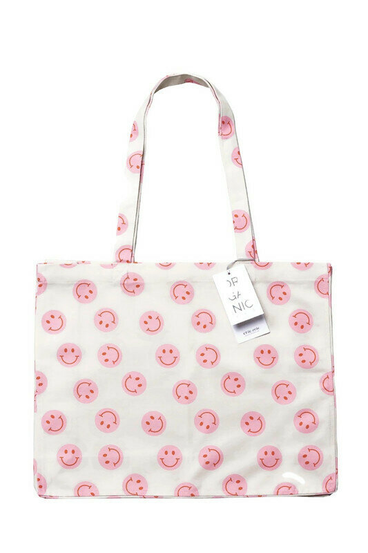 ChicMic shopper van biologisch katoen -  grote tas met roze smiley print ChicMic shopper van biologisch katoen -  grote tas met roze smiley print