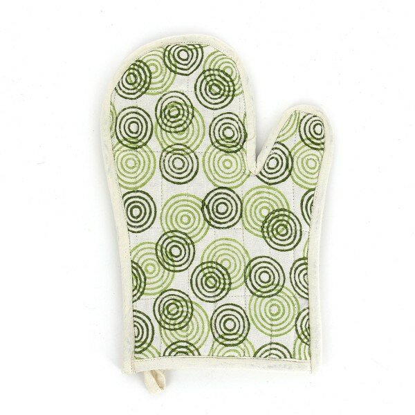 Fairtrade ovenhandschoen Circle Olive - Katoen met blokprint