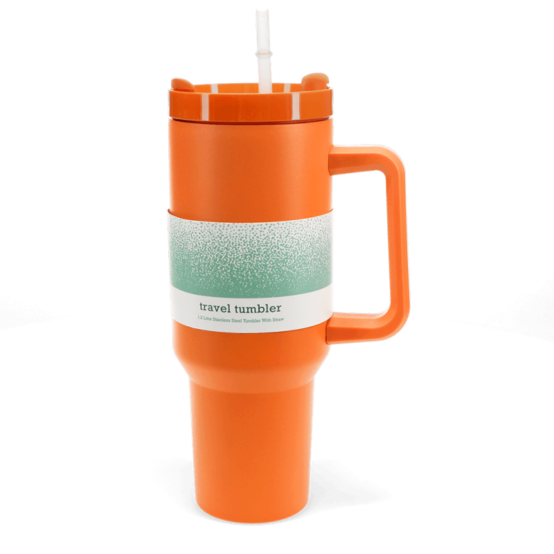 REX London Travel Tumbler 1,2L Orange - Grote RVS thermosbeker met rietje en handvat REX London Travel Tumbler 1,2L Orange - Grote RVS thermosbeker met rietje en handvat