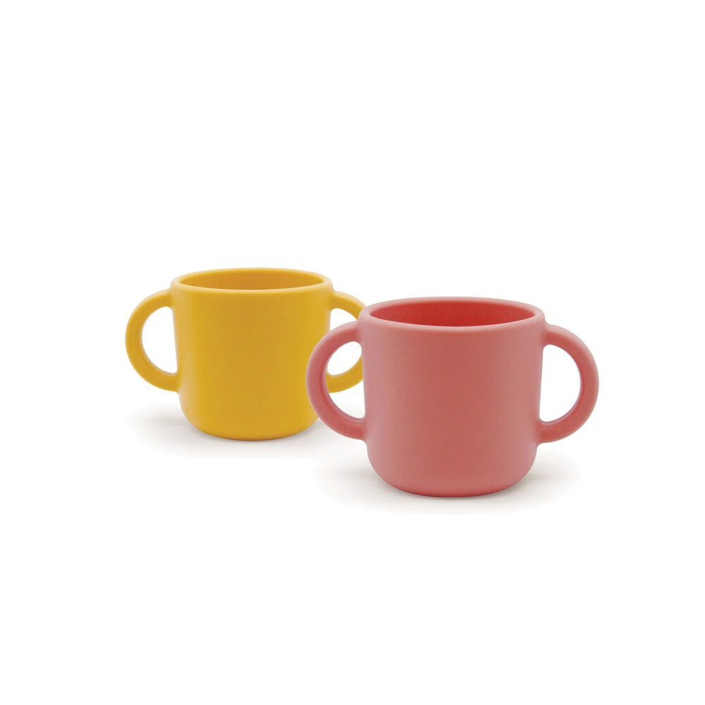 Ekobo Training Cup Set Coral/Mimosa - Siliconen bekers met 2 oren