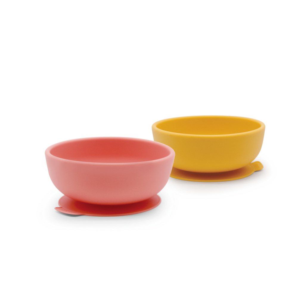 Ekobo Suction Bowl Set Coral/Mimosa - Siliconen kommen met zuignap