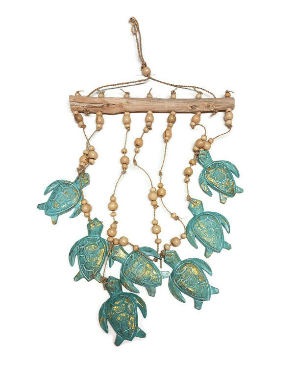 Fairtrade houten mobiel - Schildpadden turquoise-goud