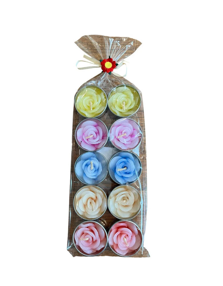 Olino Paperworks Fairtrade waxinelichtjes in roosvorm - Effen kleuren